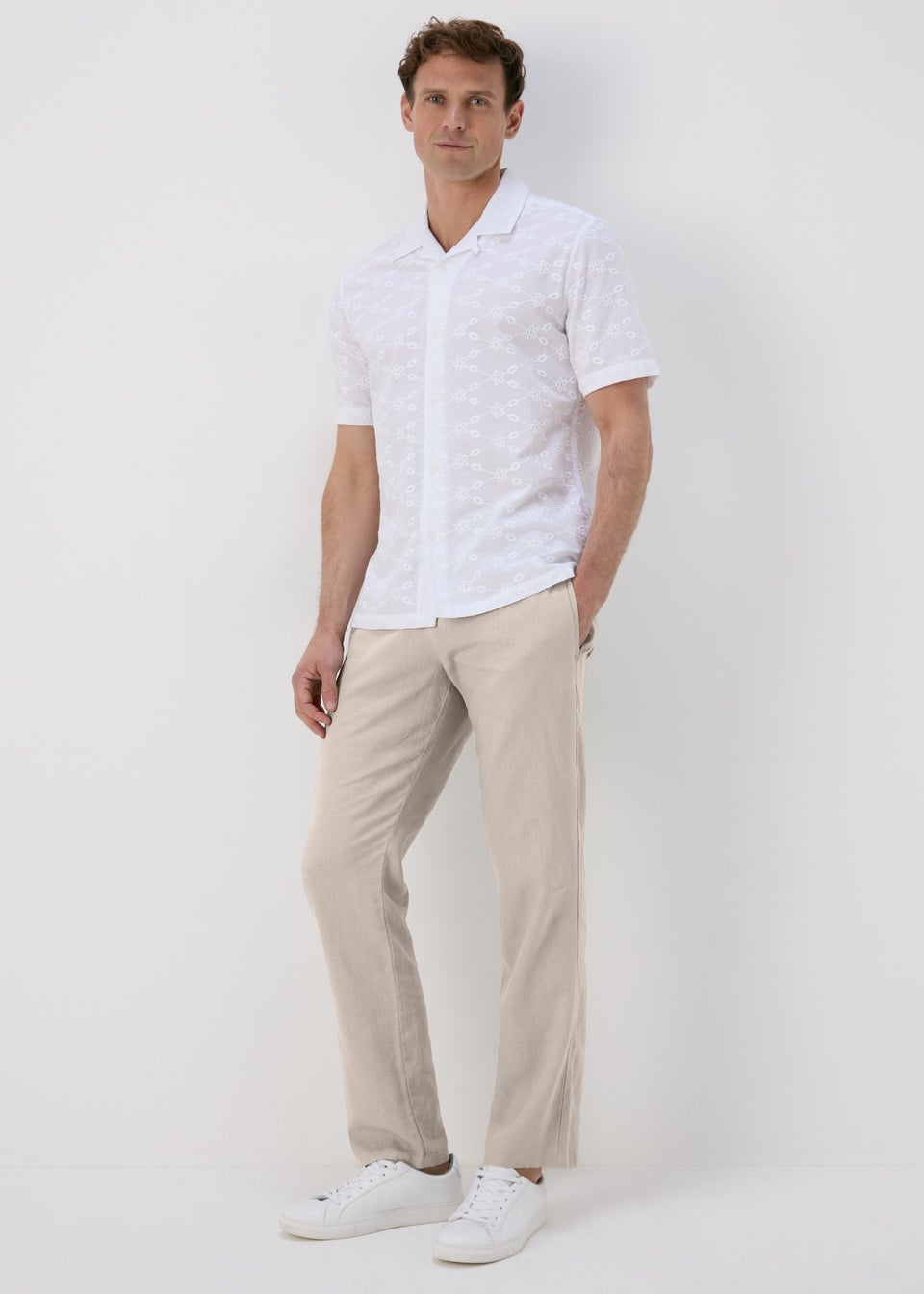 Stone Linen Straight Trousers