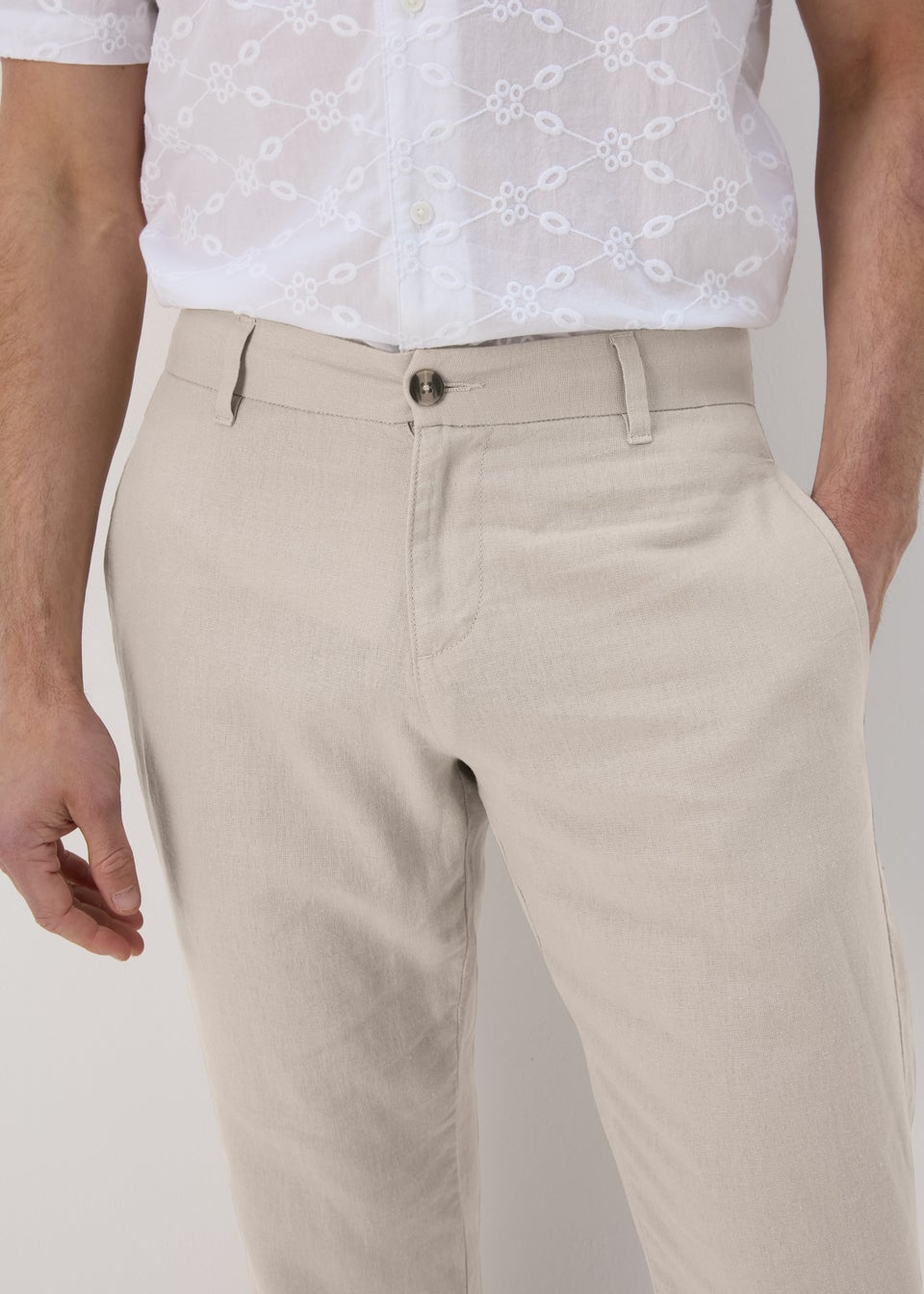 Stone Linen Straight Trousers