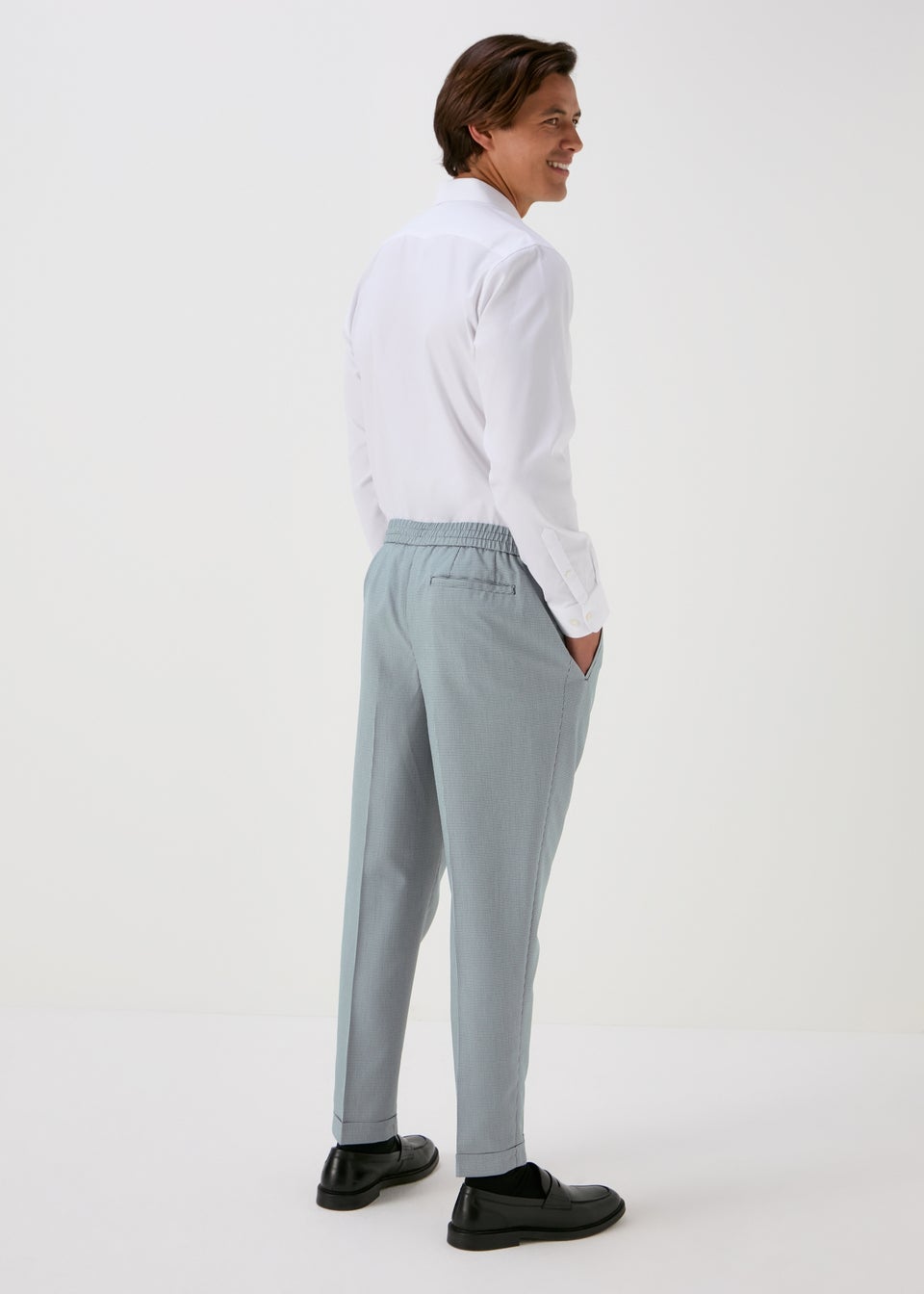 Taylor & Wright Grey Blue Pattern Pleated Trousers