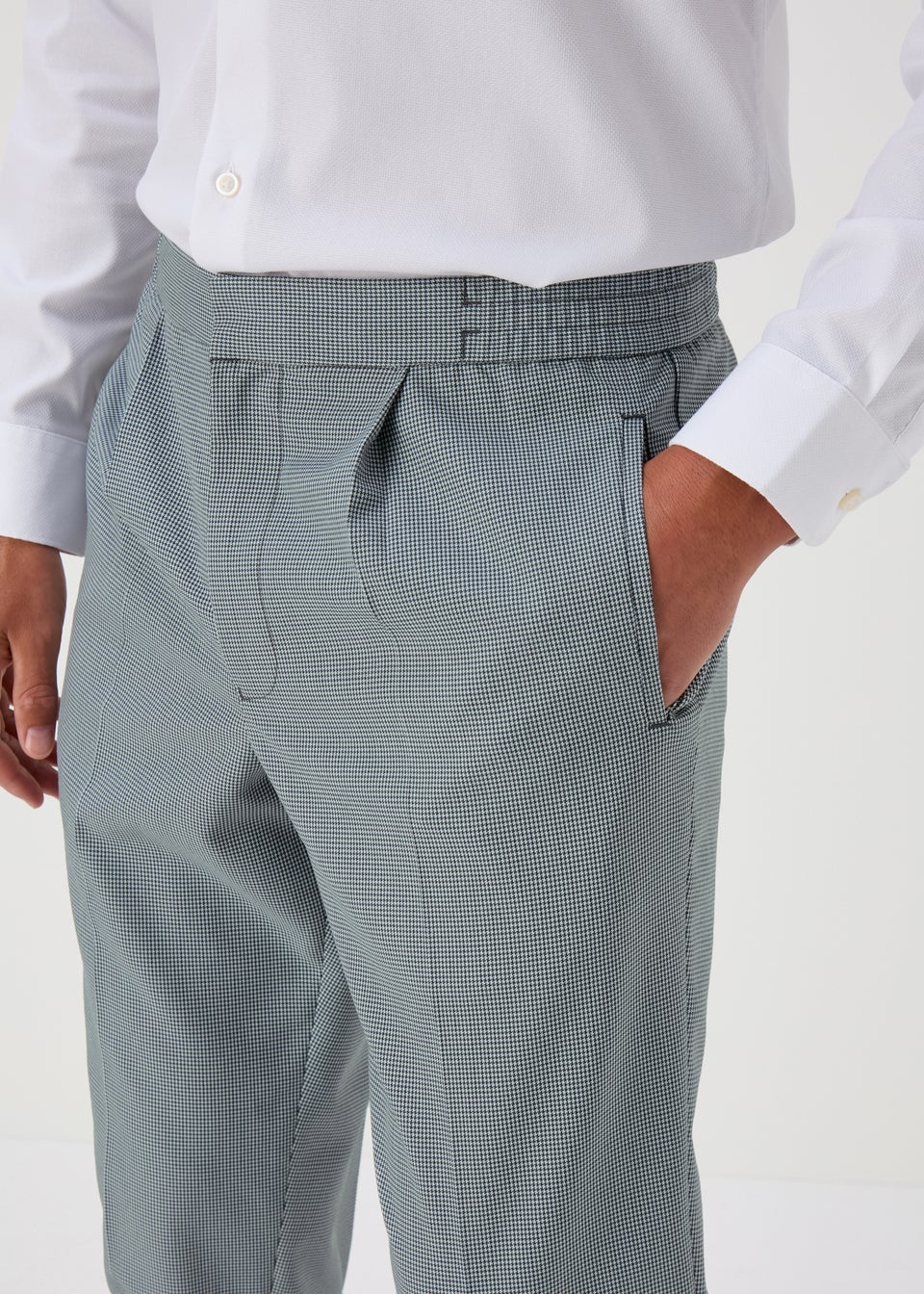 Taylor & Wright Grey Blue Pattern Pleated Trousers