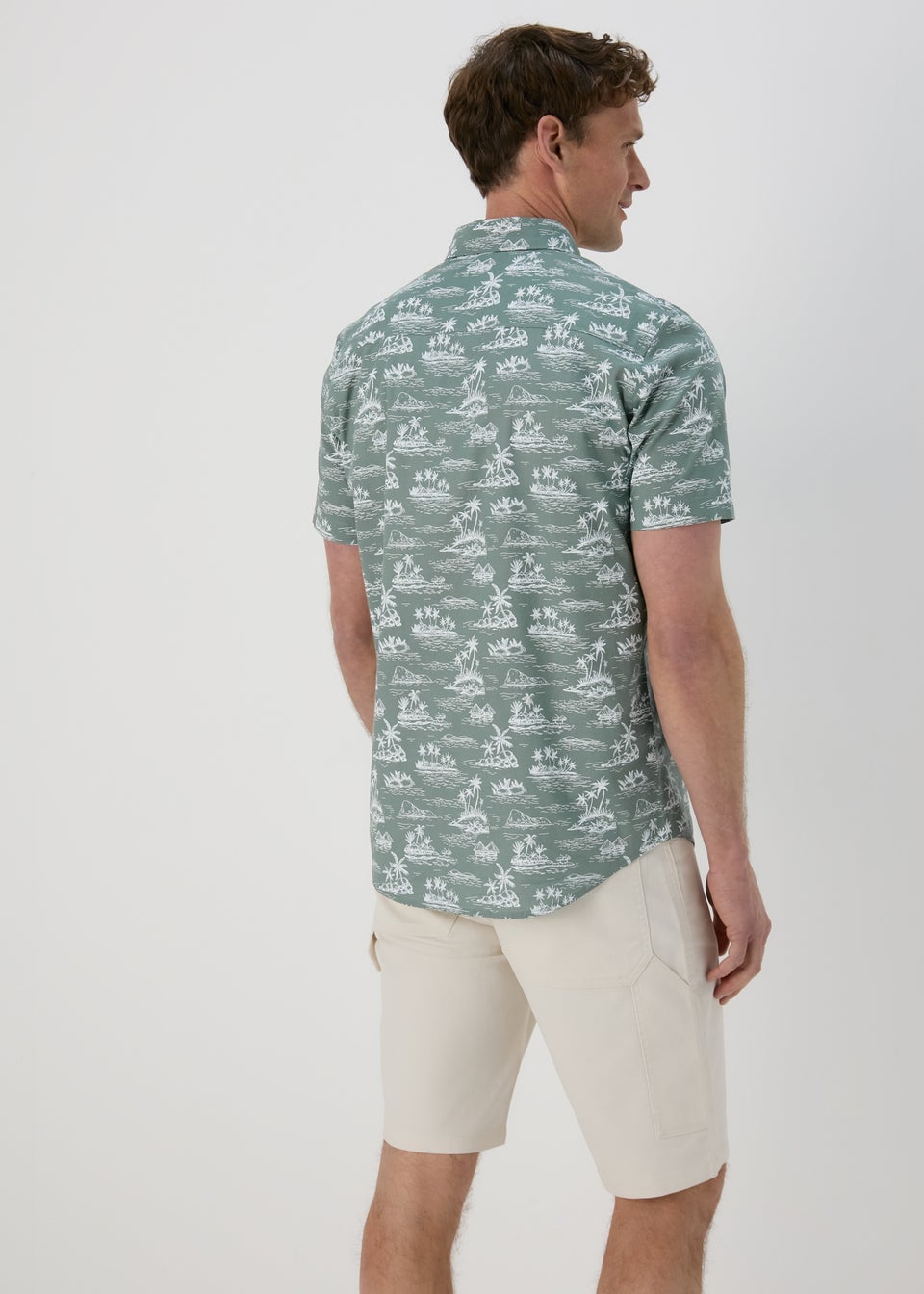 Khaki Island Print Short Sleeve Shirt