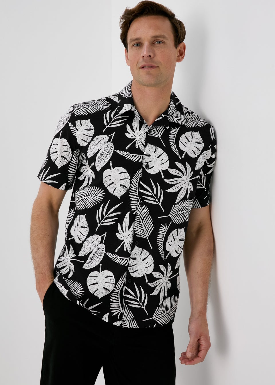 Mini Me - Black Large Leaf Print Shirt