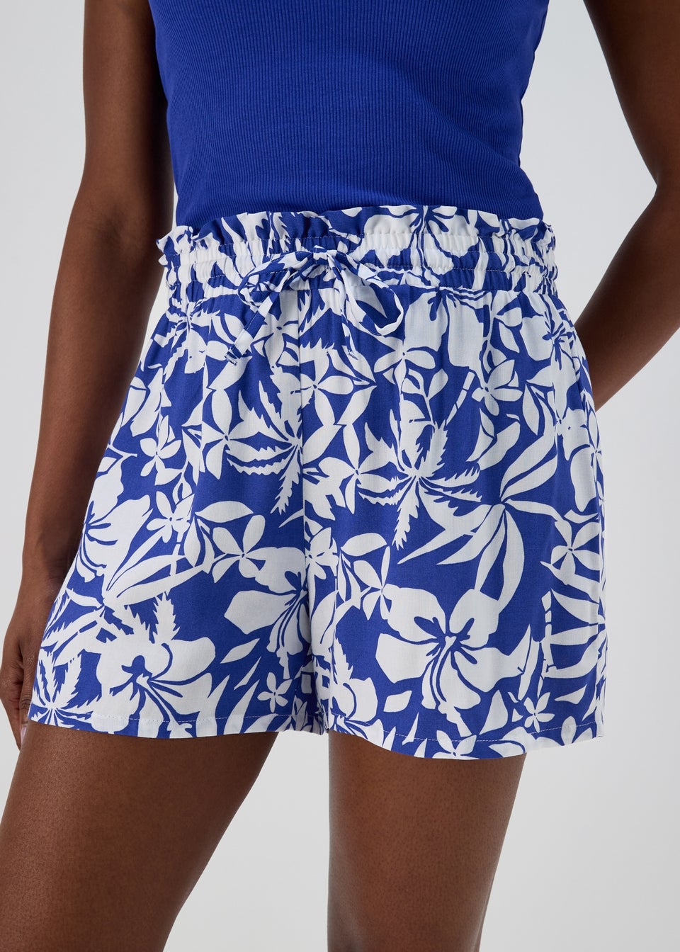 Blue Floral Viscose Shorts