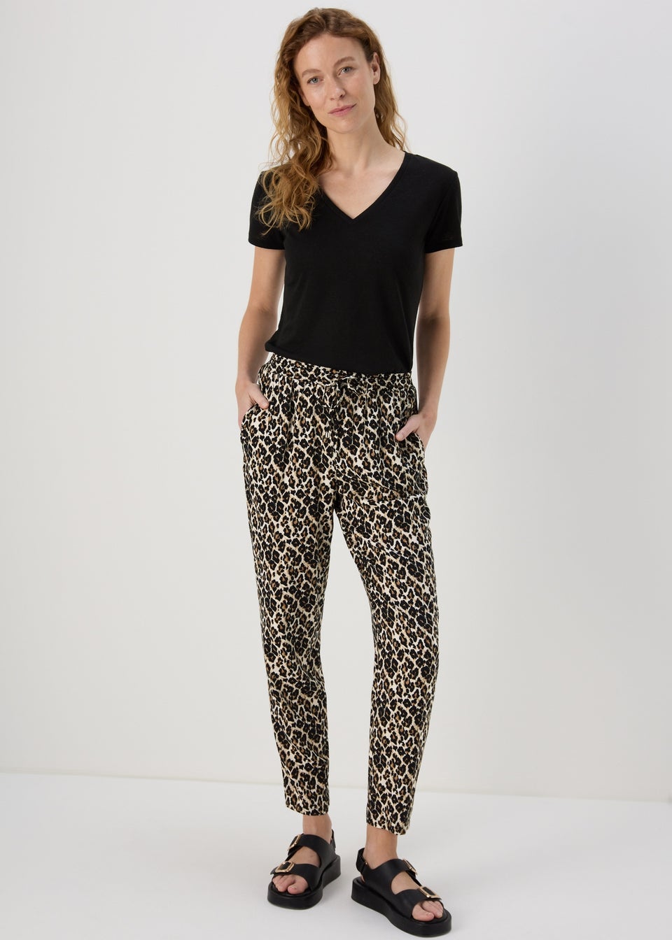 Brown Viscose Tapered Trousers