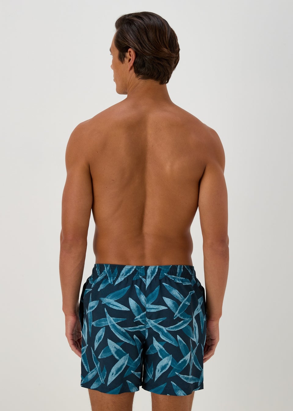 Blue Watercolour Leaf Print Swim Shorts