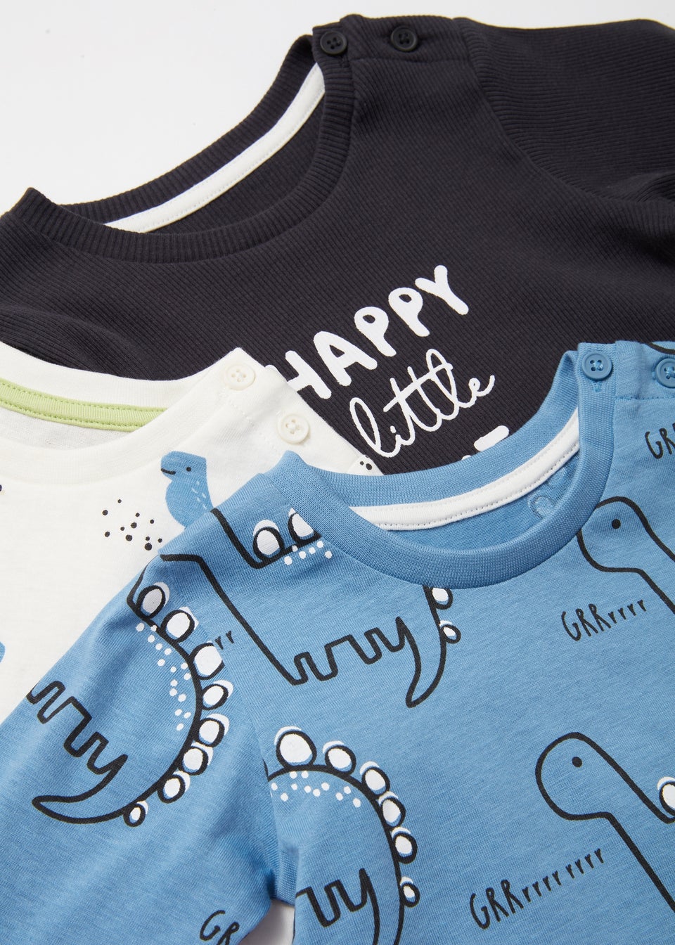Baby 3 Pack Dino Print Long Sleeve T-Shirts (Newborn-23mths)