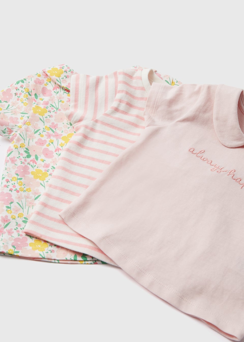 Baby 3 Pack Girls Pink Floral T-Shirt (Newborn- 23mths)