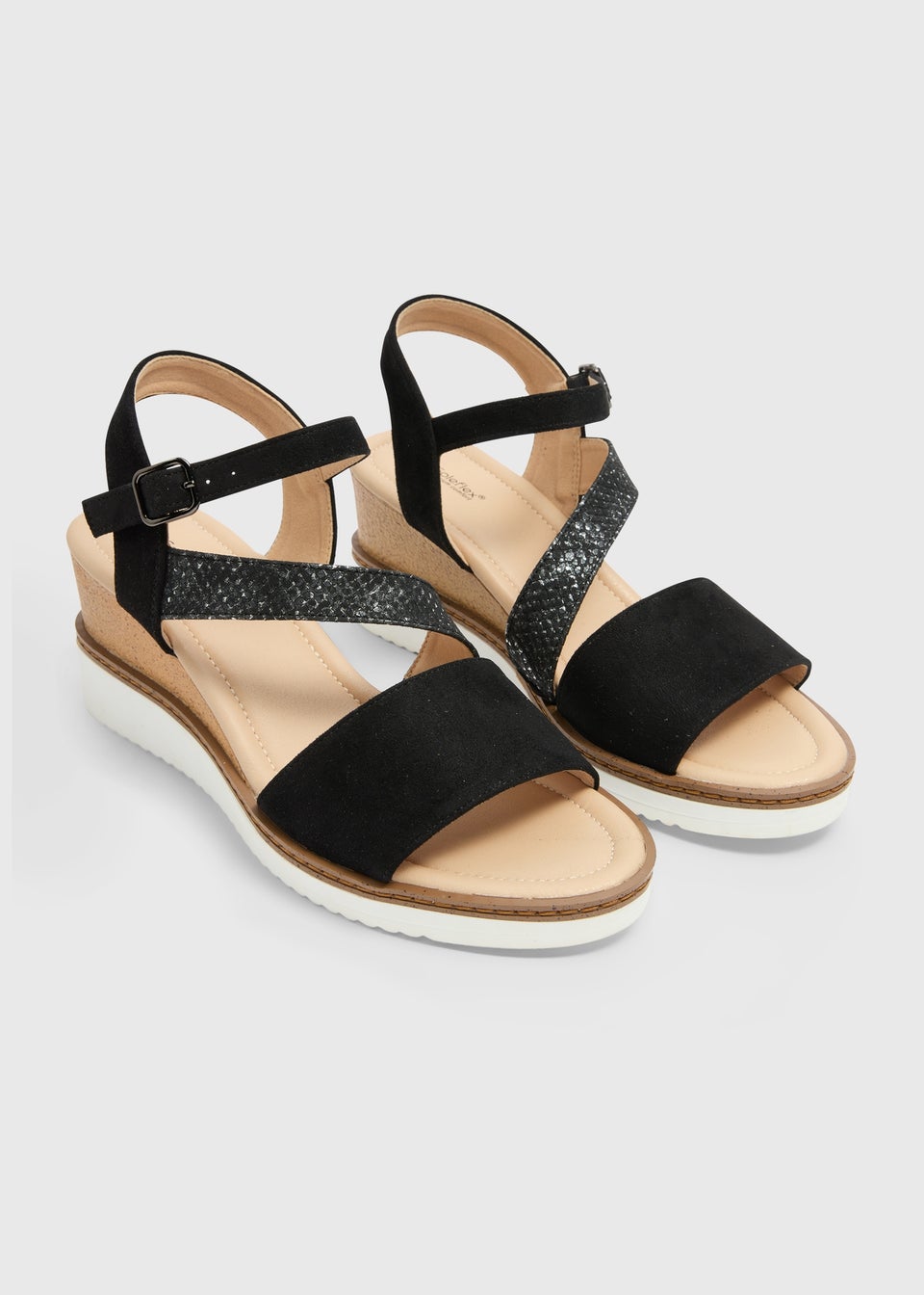Soleflex Black White Sole Wedge Sandals