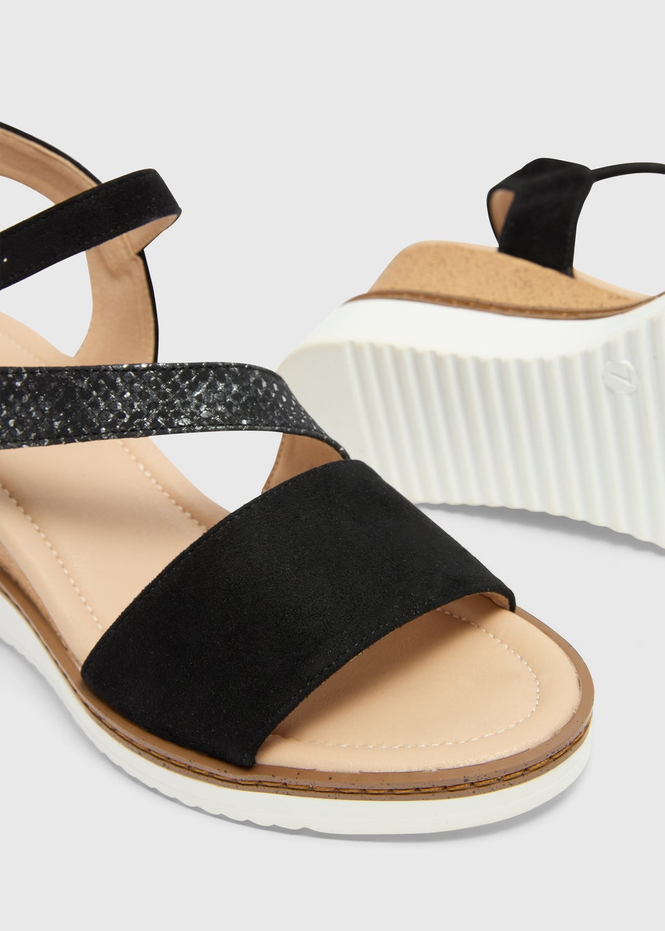 Soleflex Black White Sole Wedge Sandals