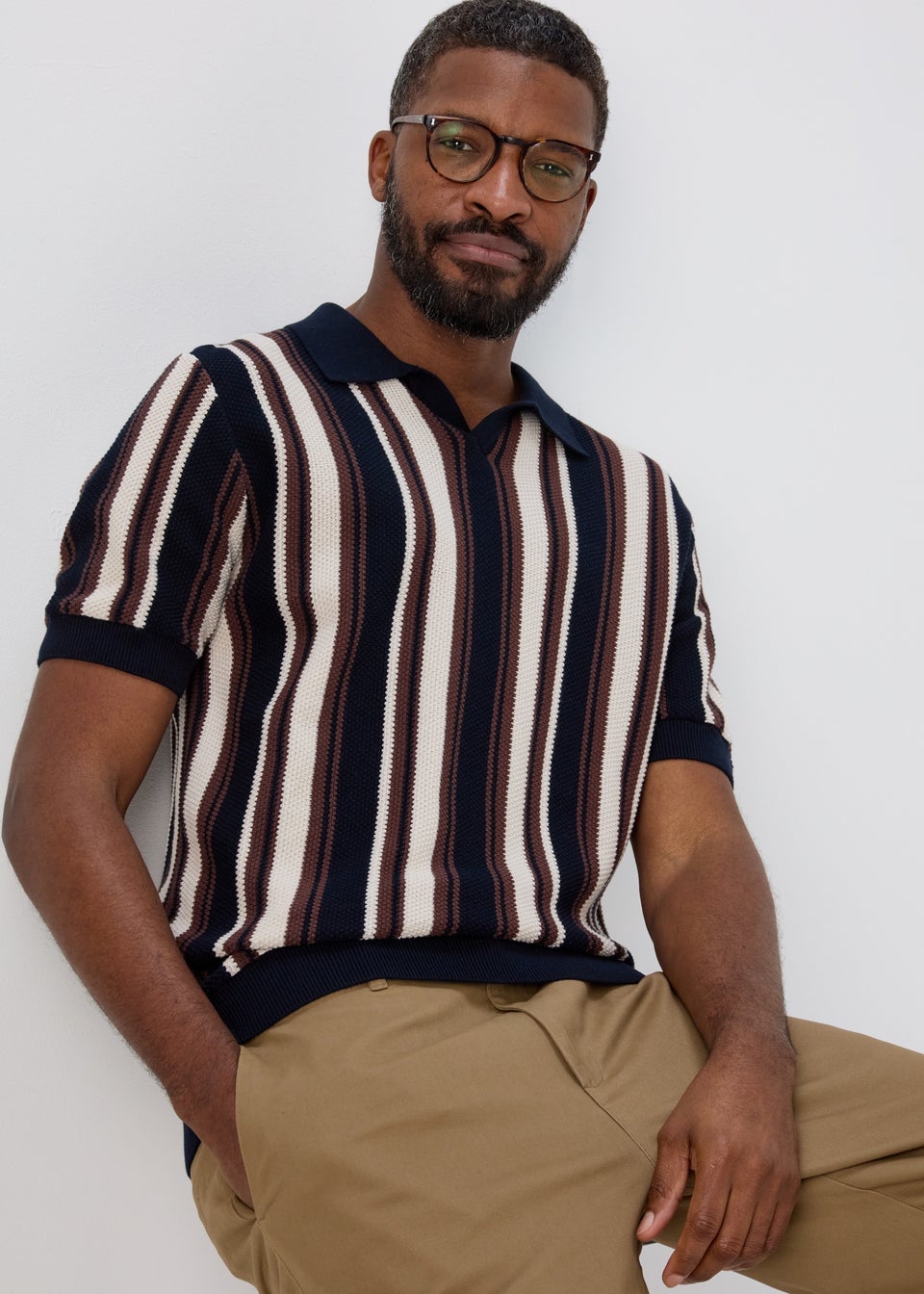 Brown Vertical Stripe Smart Polo Shirt
