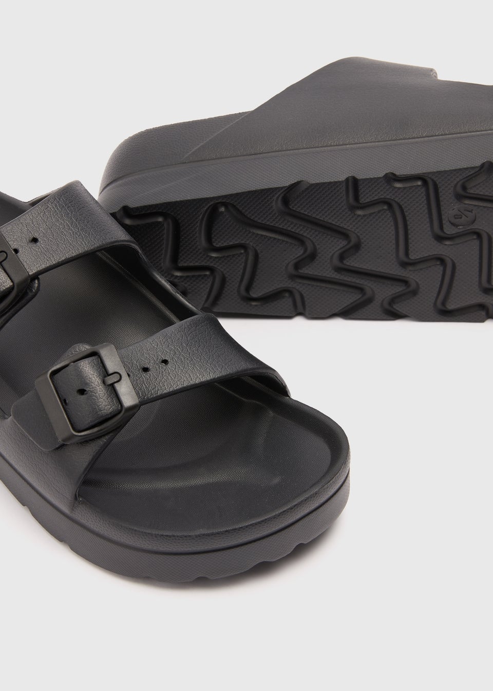 Black Double Buckle Chunky Sandals