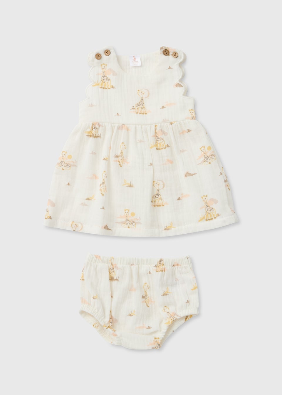 Sophie la Girafe Girls Cream Crinkle Dress Set (Newborn-23mths)