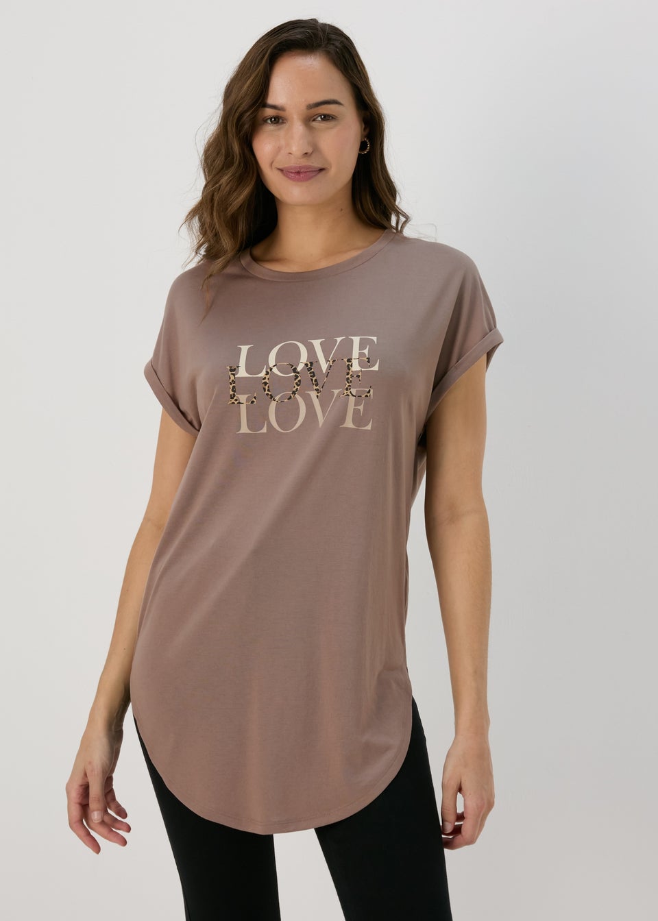 Beige Love Slogan T-Shirt