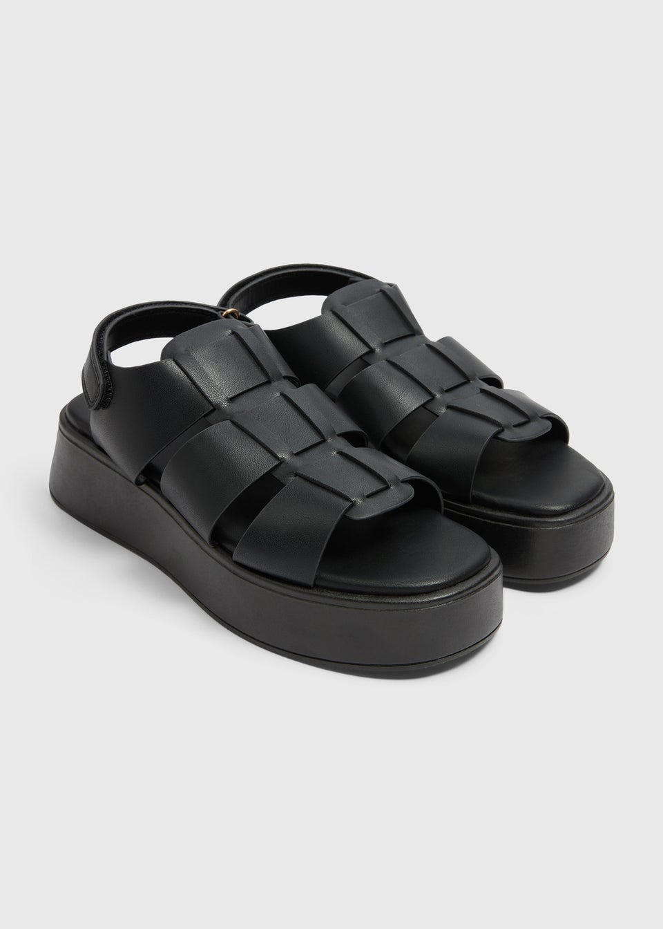 Black Fisherman Velcro Flatform Sandals