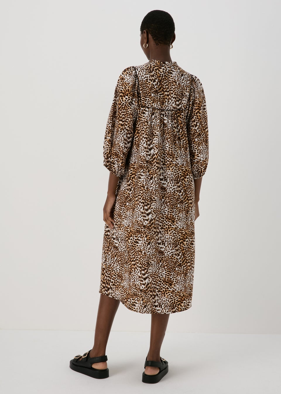Brown Leopard Print Boho Midi Dress
