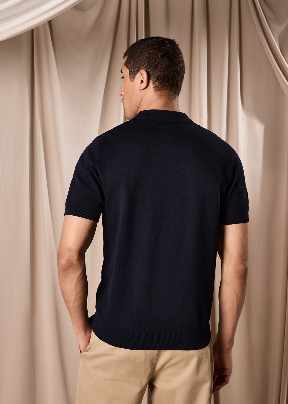 Navy Pointelle Smart Polo T-Shirt
