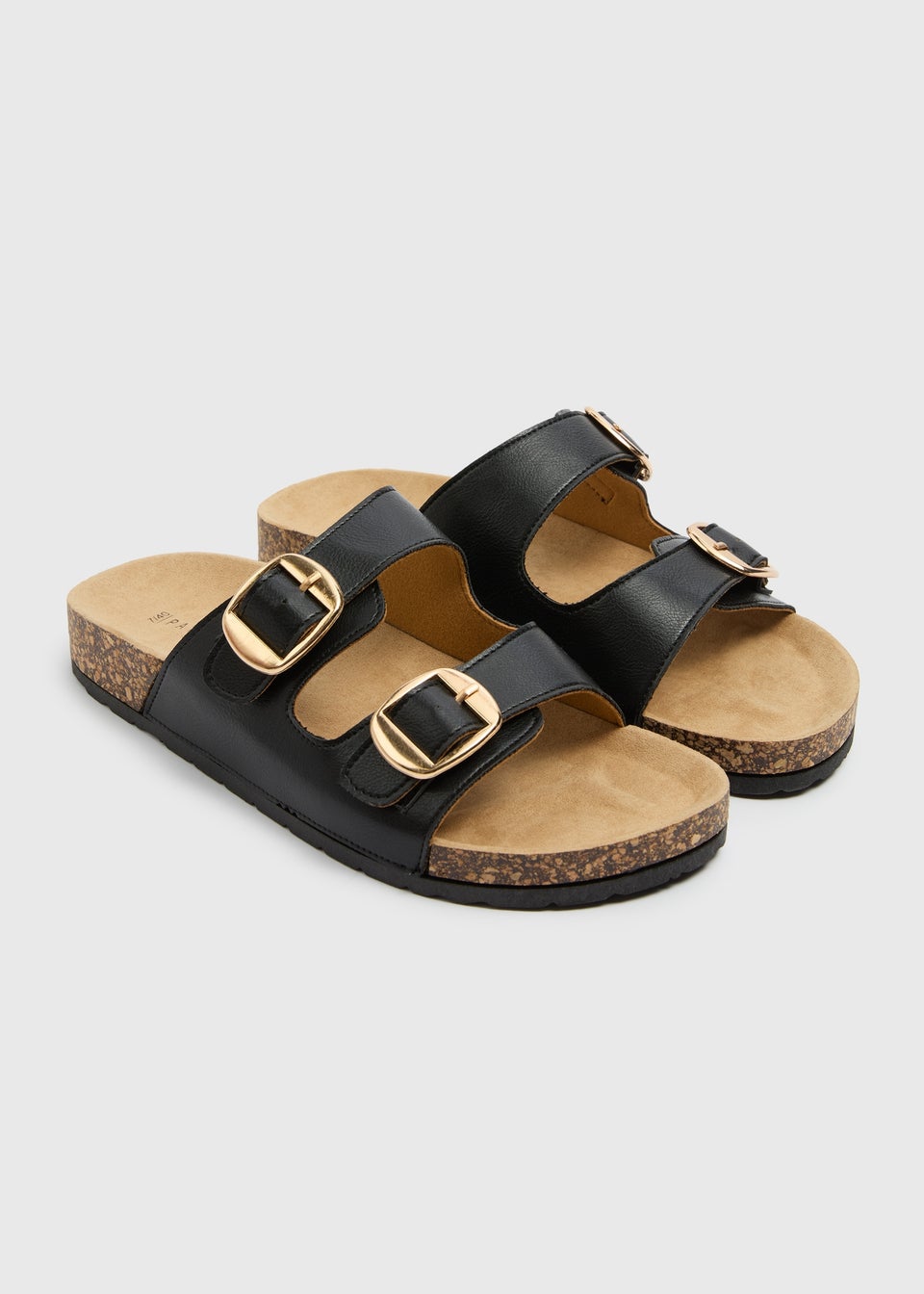 Black Double Buckle Footbed Sandals