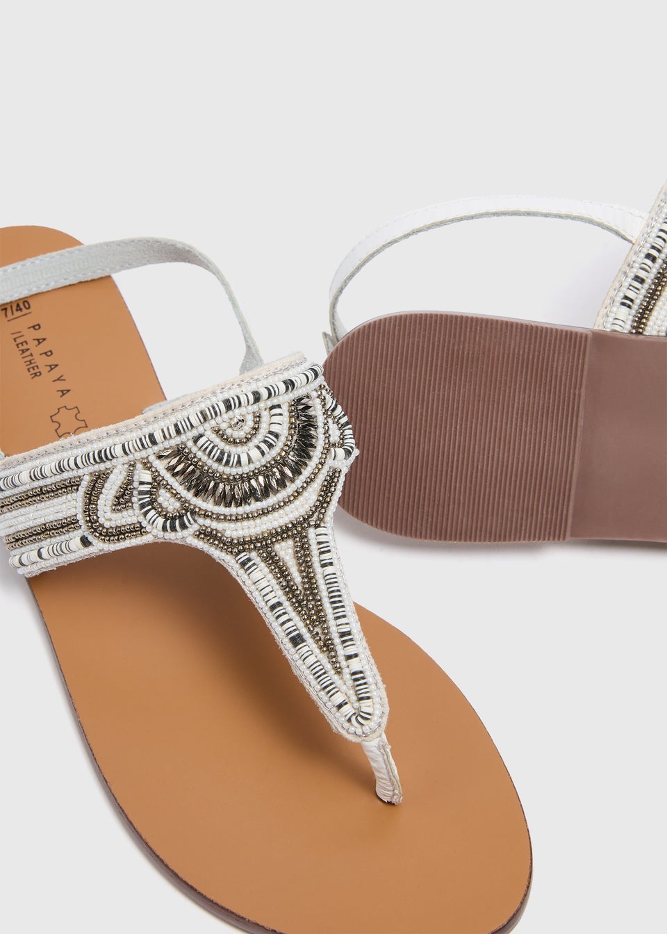 White Leather Flat Sandals