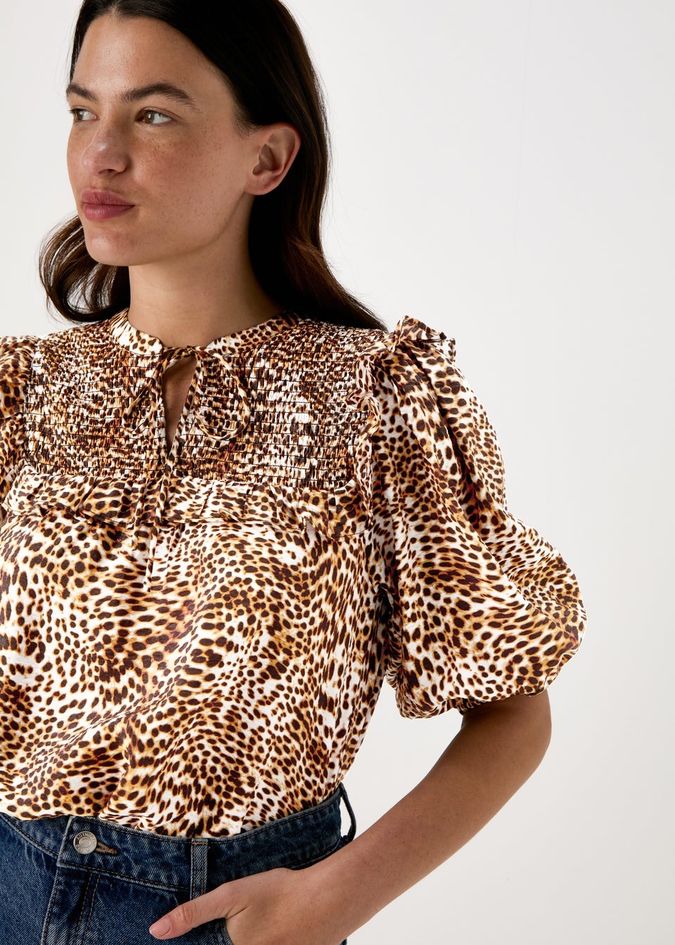 Brown Leopard Print Sheered Blouse