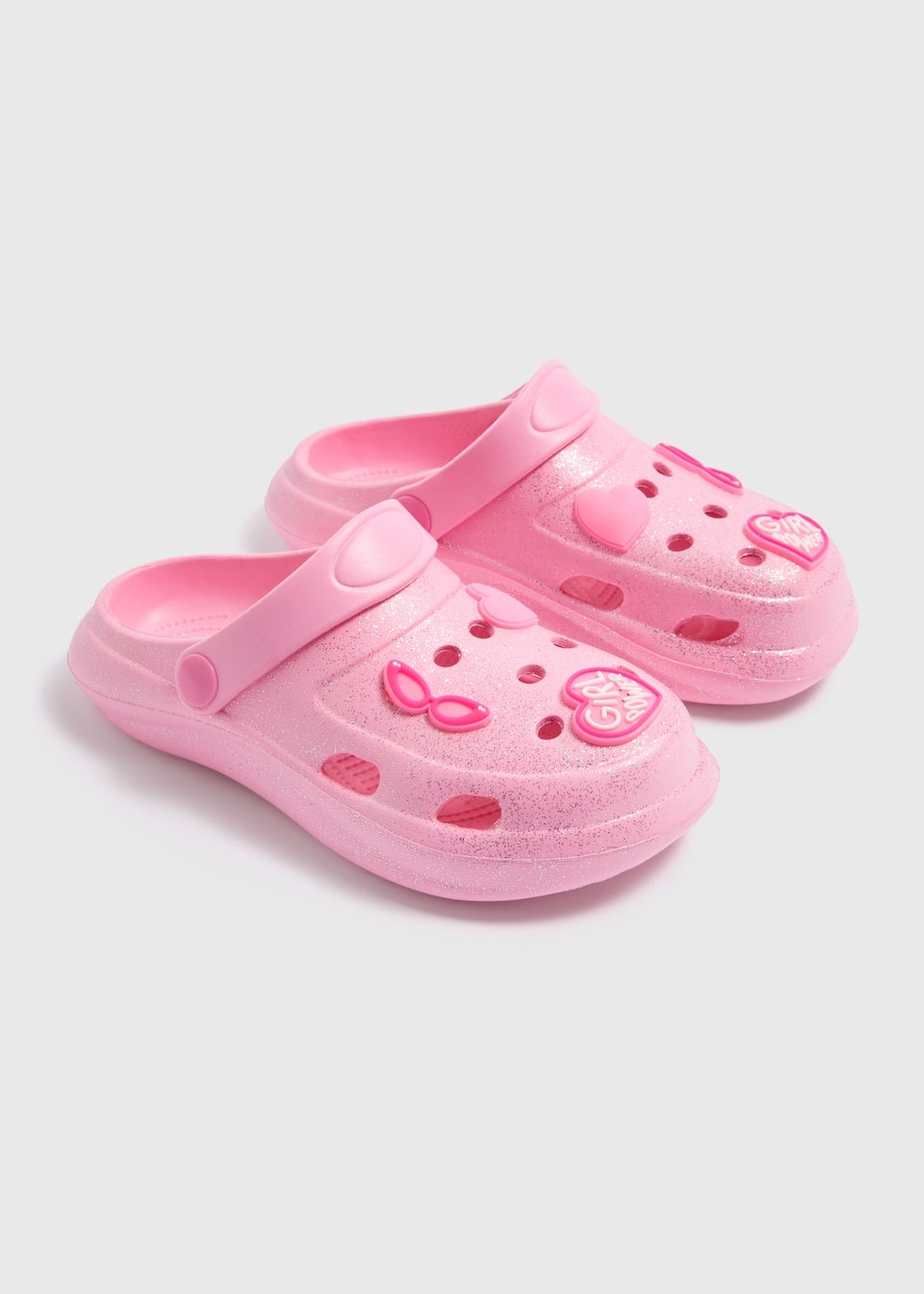 Girls Pink Glitter Badge Clogs (Younger 10- Older 5)