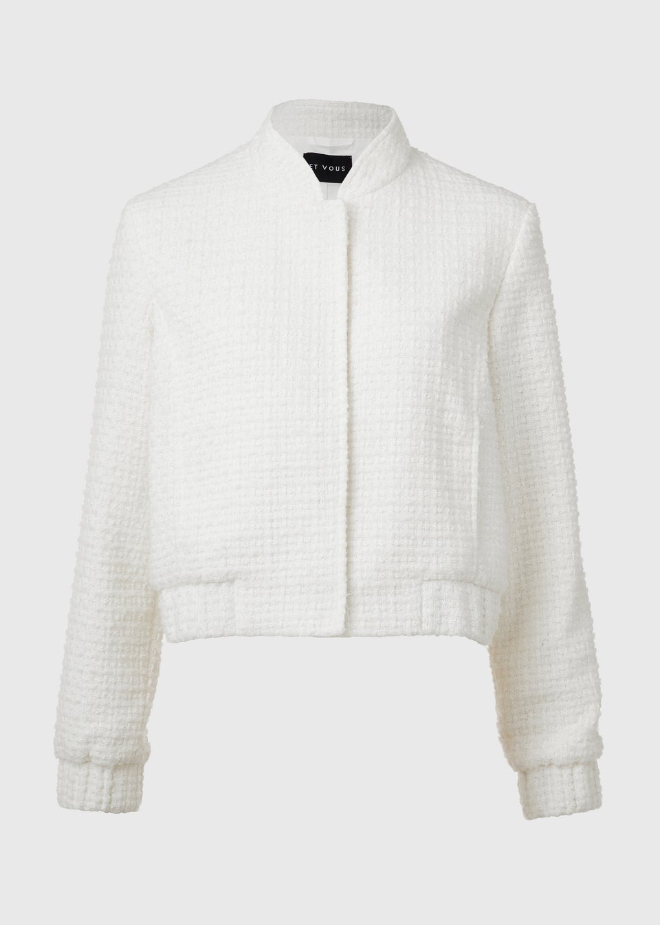 Ivory Boucle Bomber Jacket