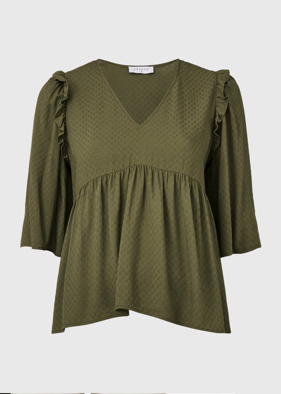 Khaki Frill Viscose Dobby Blouse Top