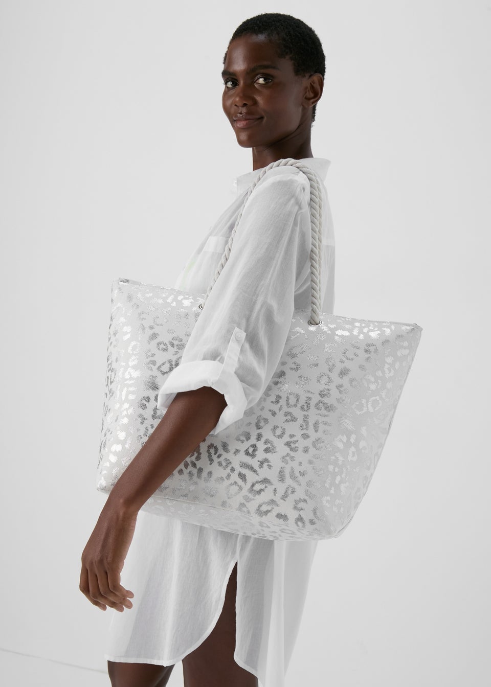 White Foil Beach Bag Matalan