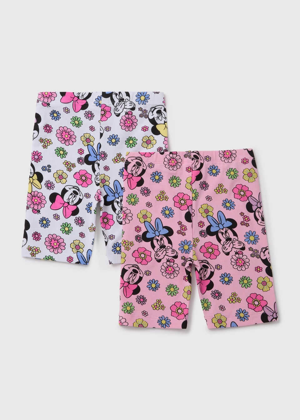 Minnie Mouse Girls 2 Pack Floral Pink & White Shorts (9mths-7yrs)