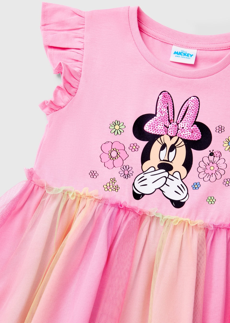 Disney Girls Pink Minnie Rainbow Mesh Dress (9mths-7yrs)