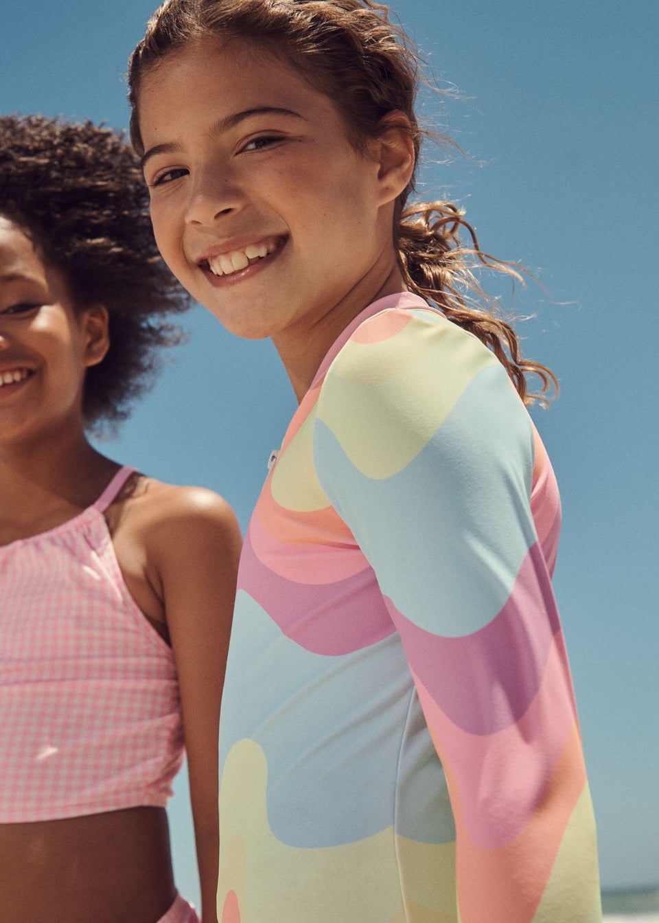 Girls Multicoloured Wave Long Sleeve Swimsuit (1-7yrs)