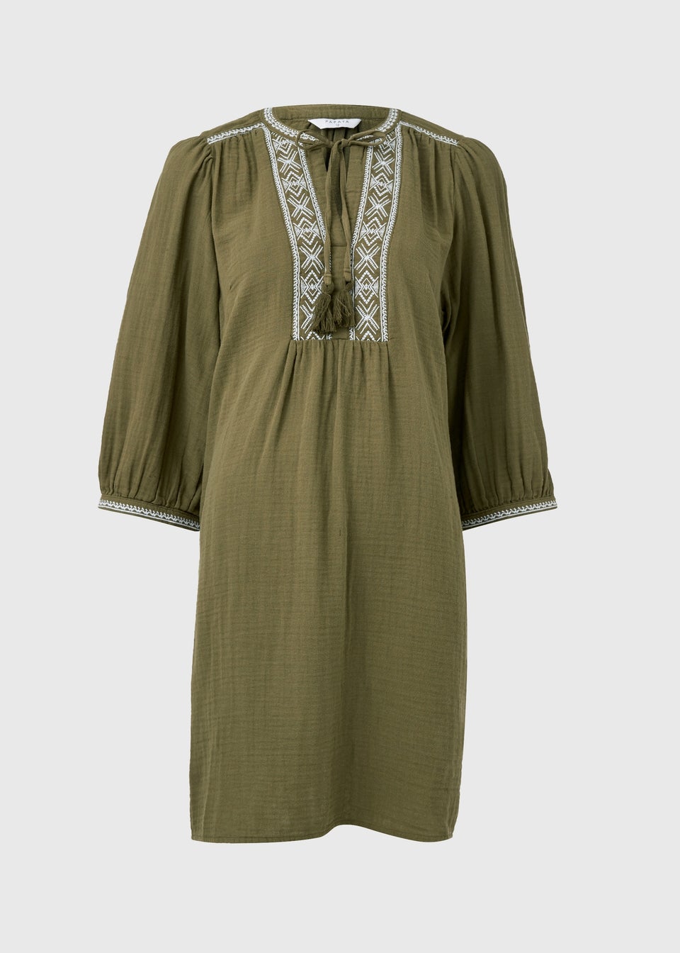 Khaki Embroidered Tunic Dress