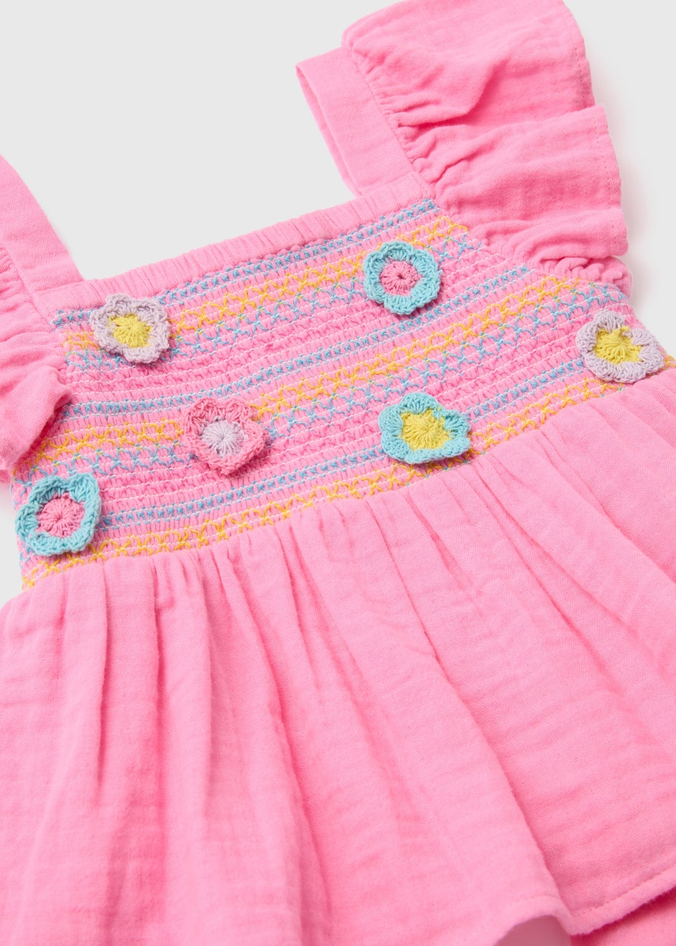 Girls Pink Embroidered Wild Flower Skirt & Shorts Set (1-7yrs)