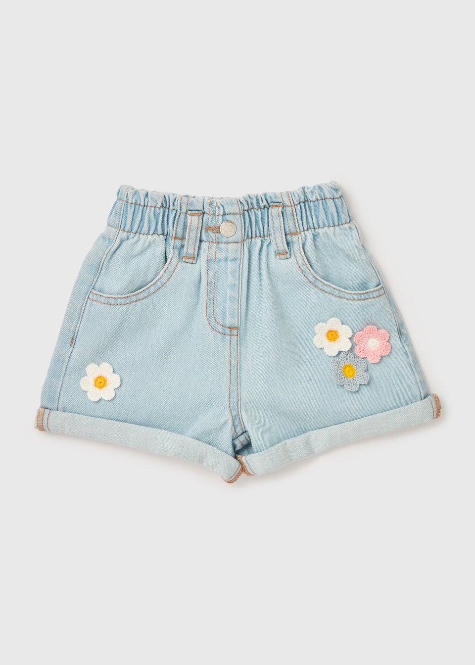 Girls Blue Denim Floral Shorts (1-7yrs)