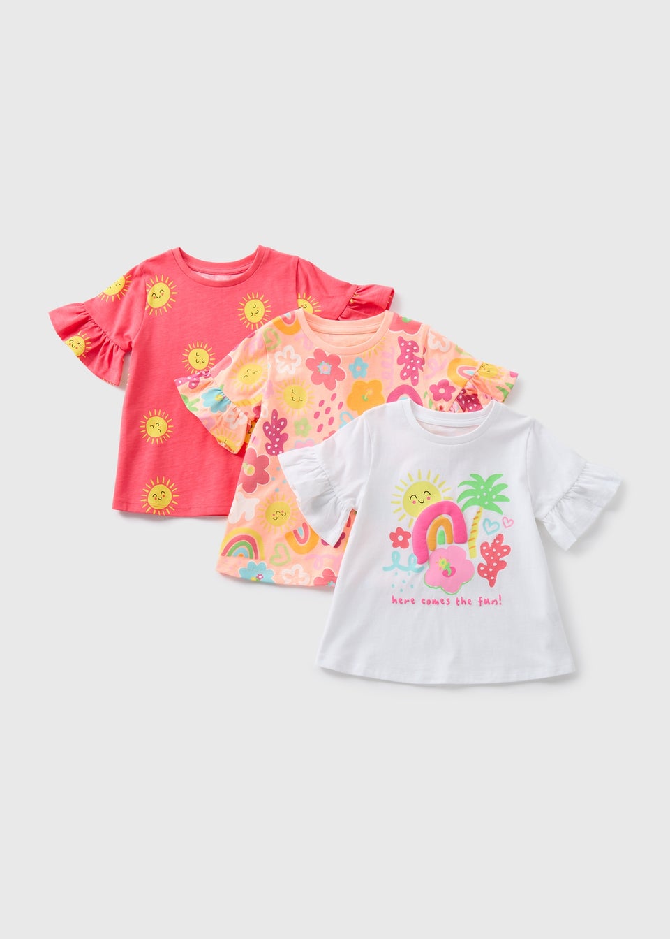 Girls 3 Pack Pink Summer Print T-Shirts (1-7yrs)