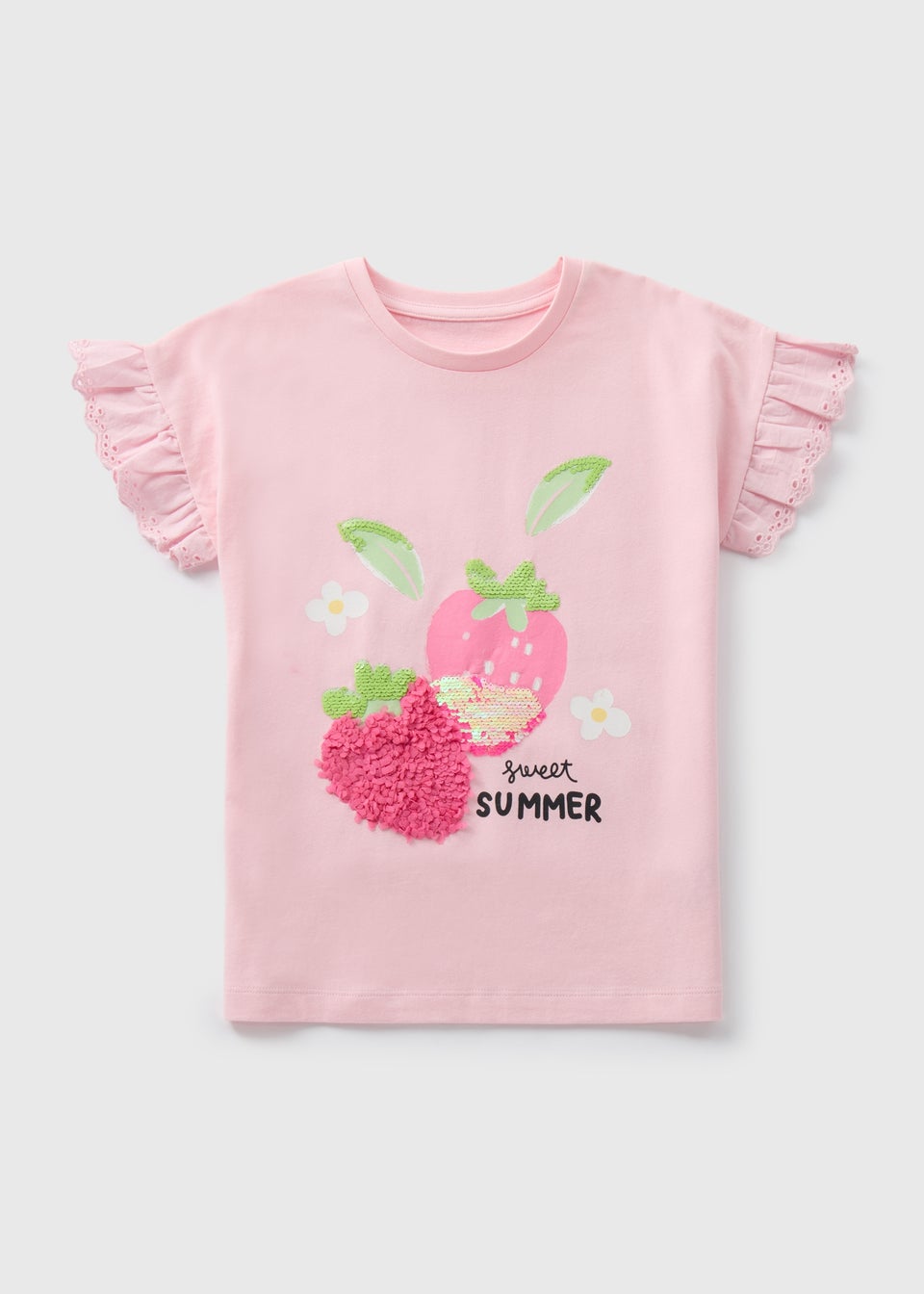Girls Pink 3D Frill Strawberry T-Shirt (1-7yrs)