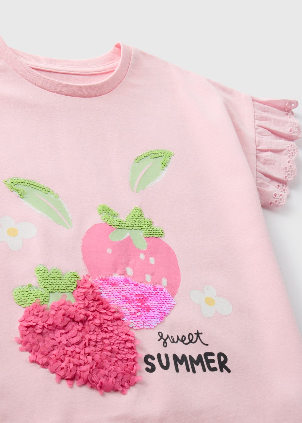 Girls Pink 3D Frill Strawberry T-Shirt (1-7yrs)