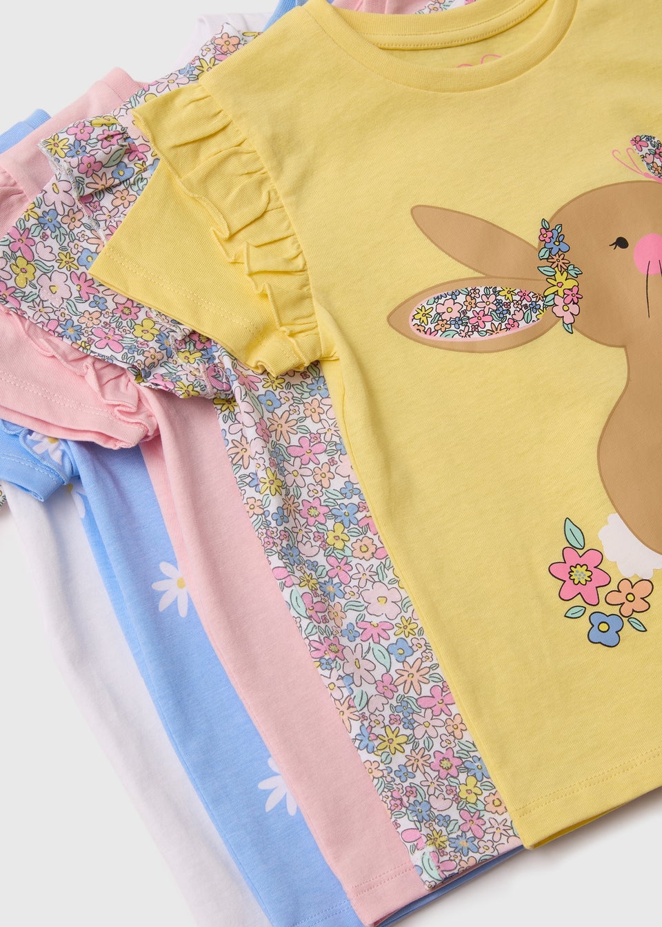 Girls 5 Pack Multicoloured Bunny T-Shirt (1-7yrs)
