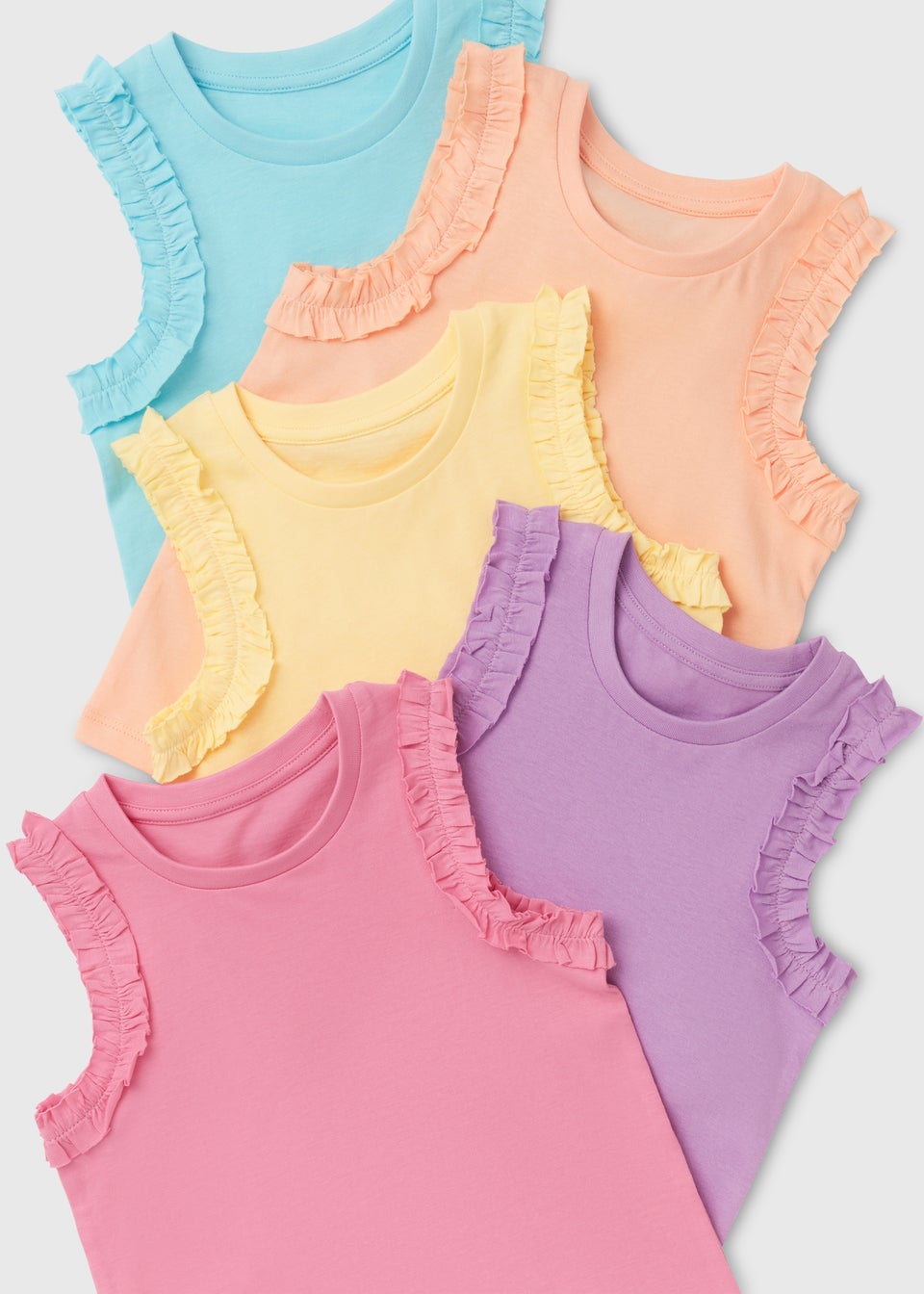 Girls 5 Pack Multicolour Frill Vests (1-7yrs)
