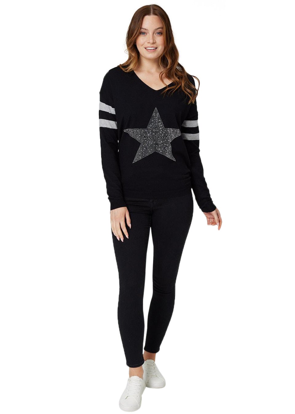 Izabel London Black Star Embellished Knit Jumper