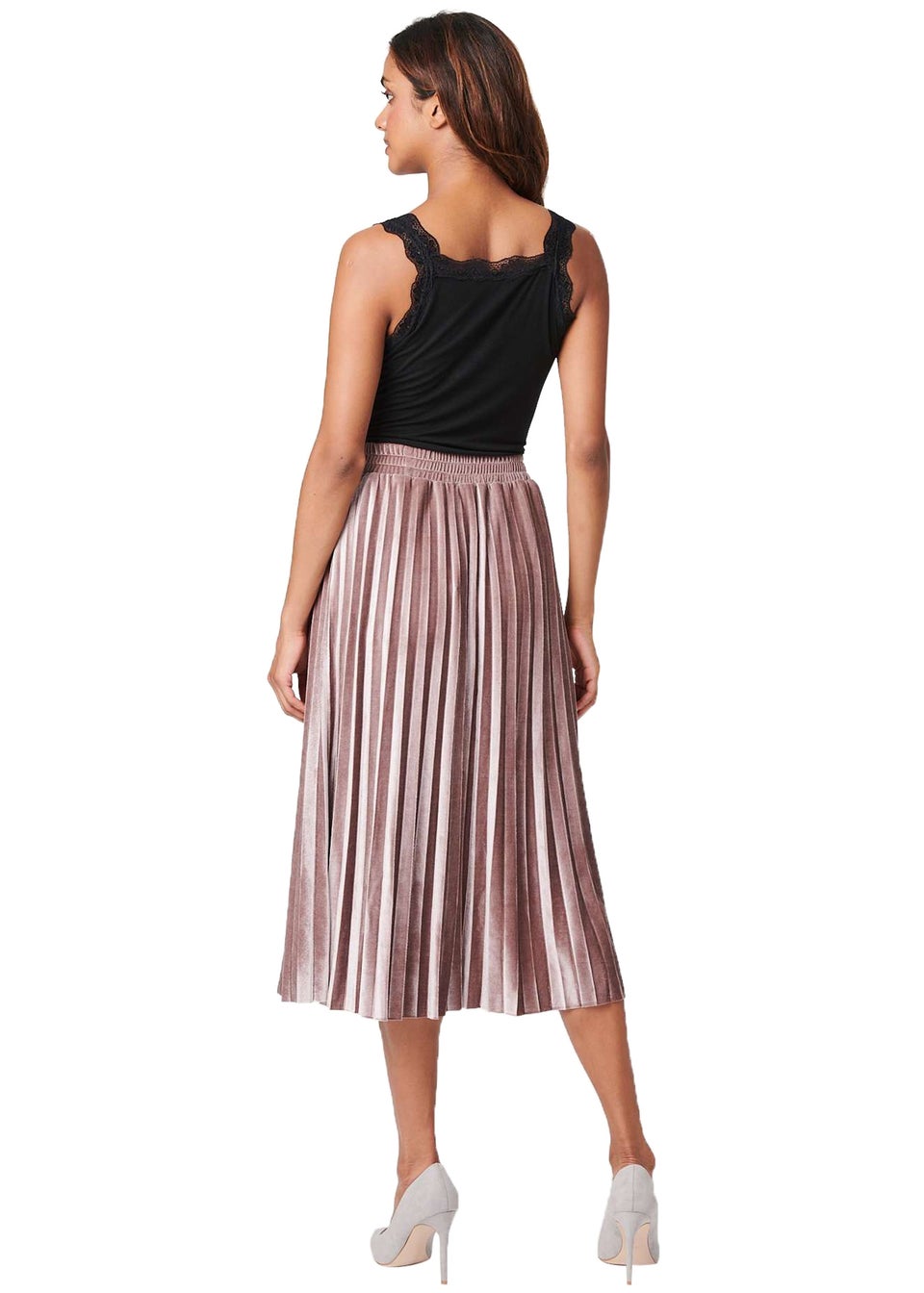 Izabel London Blush Pink High Waist Pleated Midi Skirt Matalan