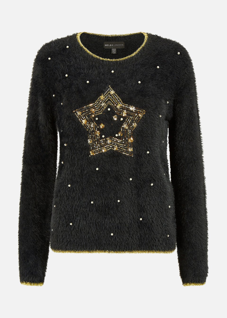 Mela Black Fluffy Star Christmas Jumper