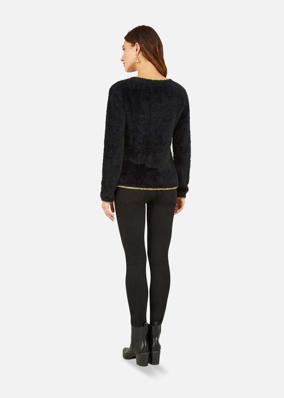 Mela Black Fluffy Star Christmas Jumper