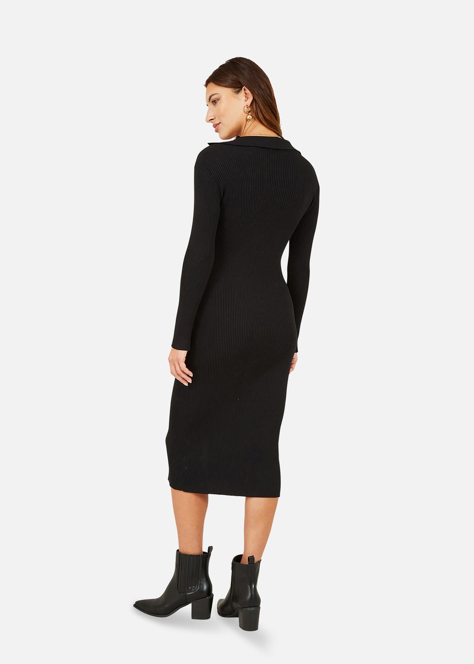 Mela Knitted Fitted Midi Dress With Buttons In Black