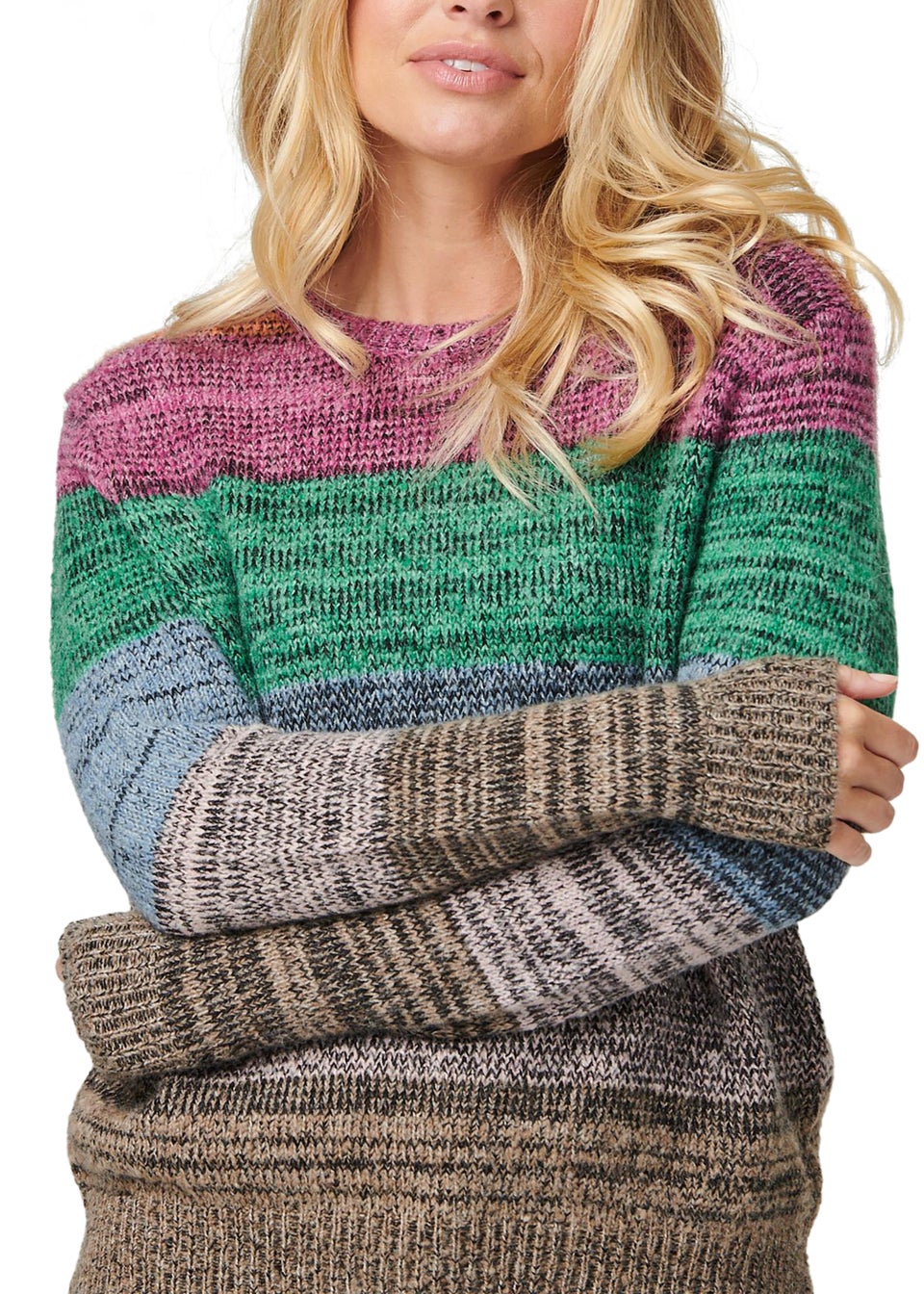 Izabel London Striped Long Sleeve Knit Sweater