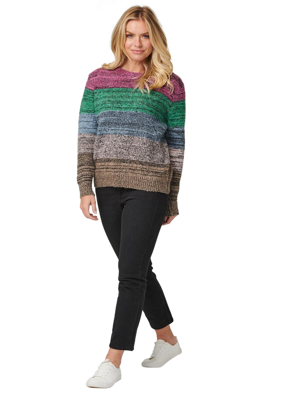 Izabel London Striped Long Sleeve Knit Sweater