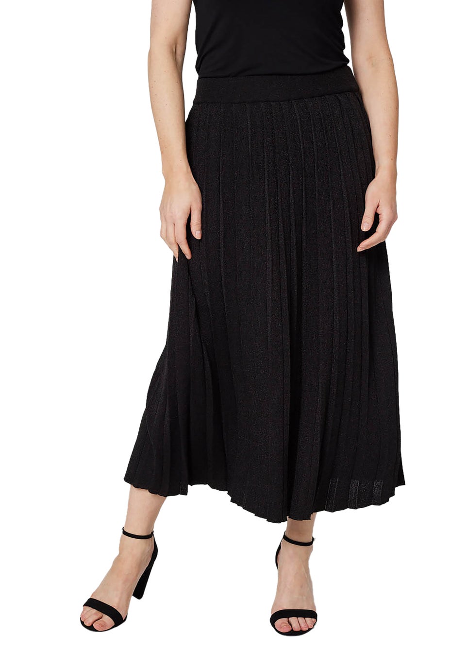 Izabel London Black High Waist Pleated Knit Skirt