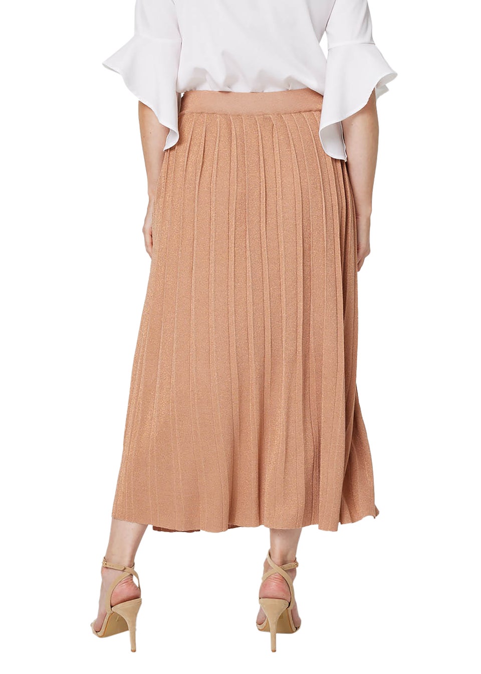Izabel London Rose Gold High Waist Pleated Knit Skirt