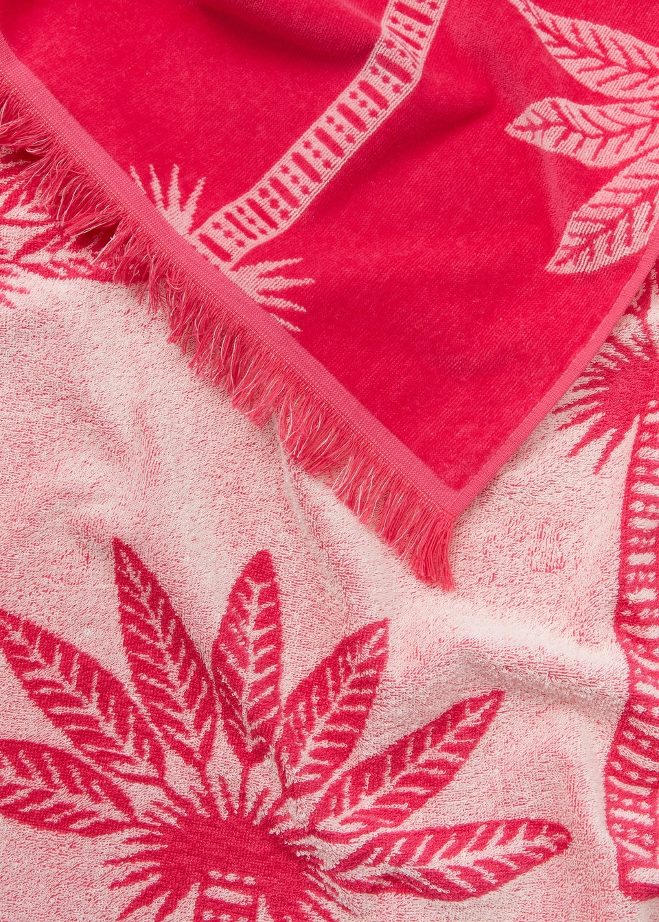 Pink Palm Print Jacquard Beach Towel (80cm x 160cm)