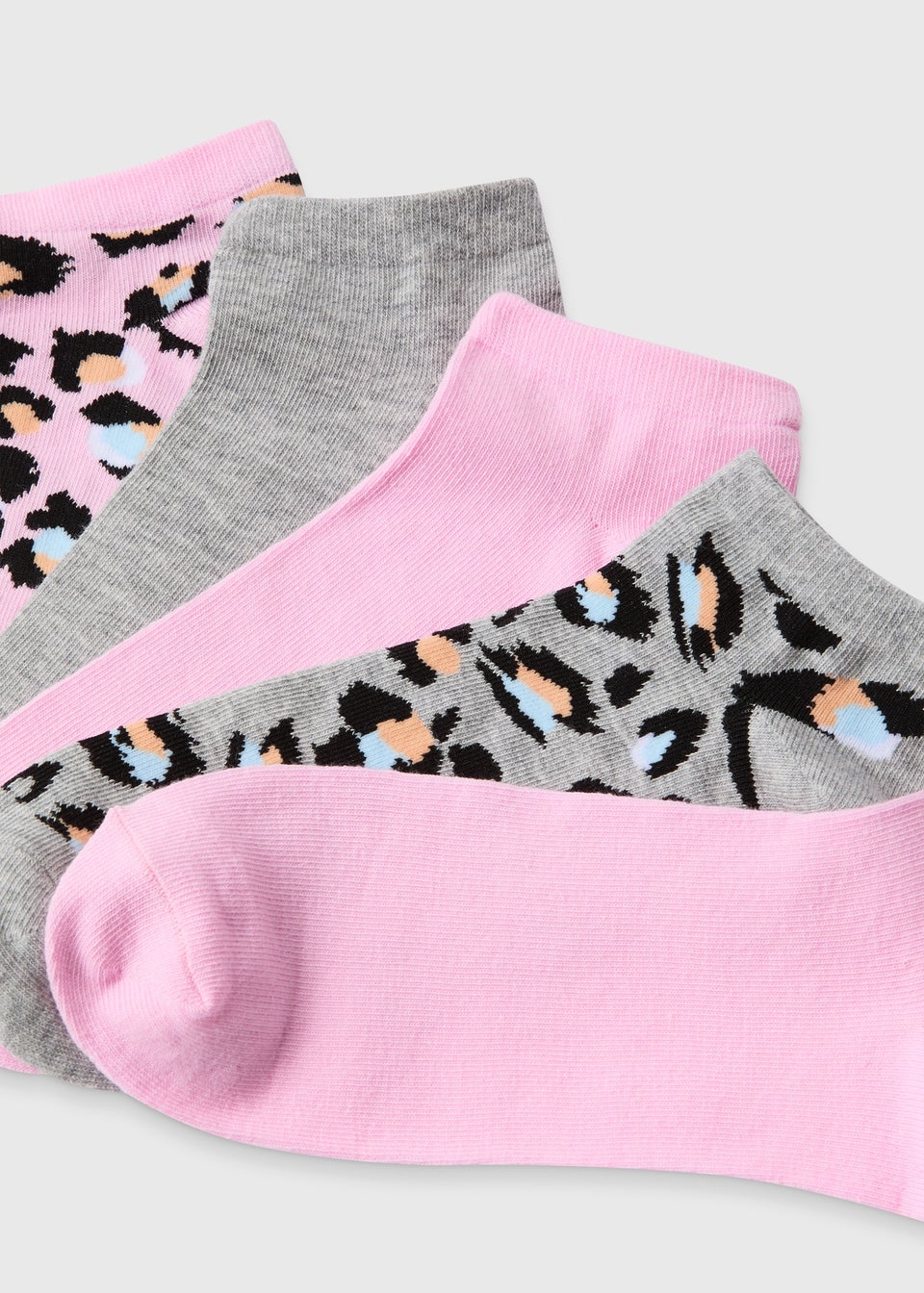 5 Pack Grey & Pink Animal Print Trainer Socks