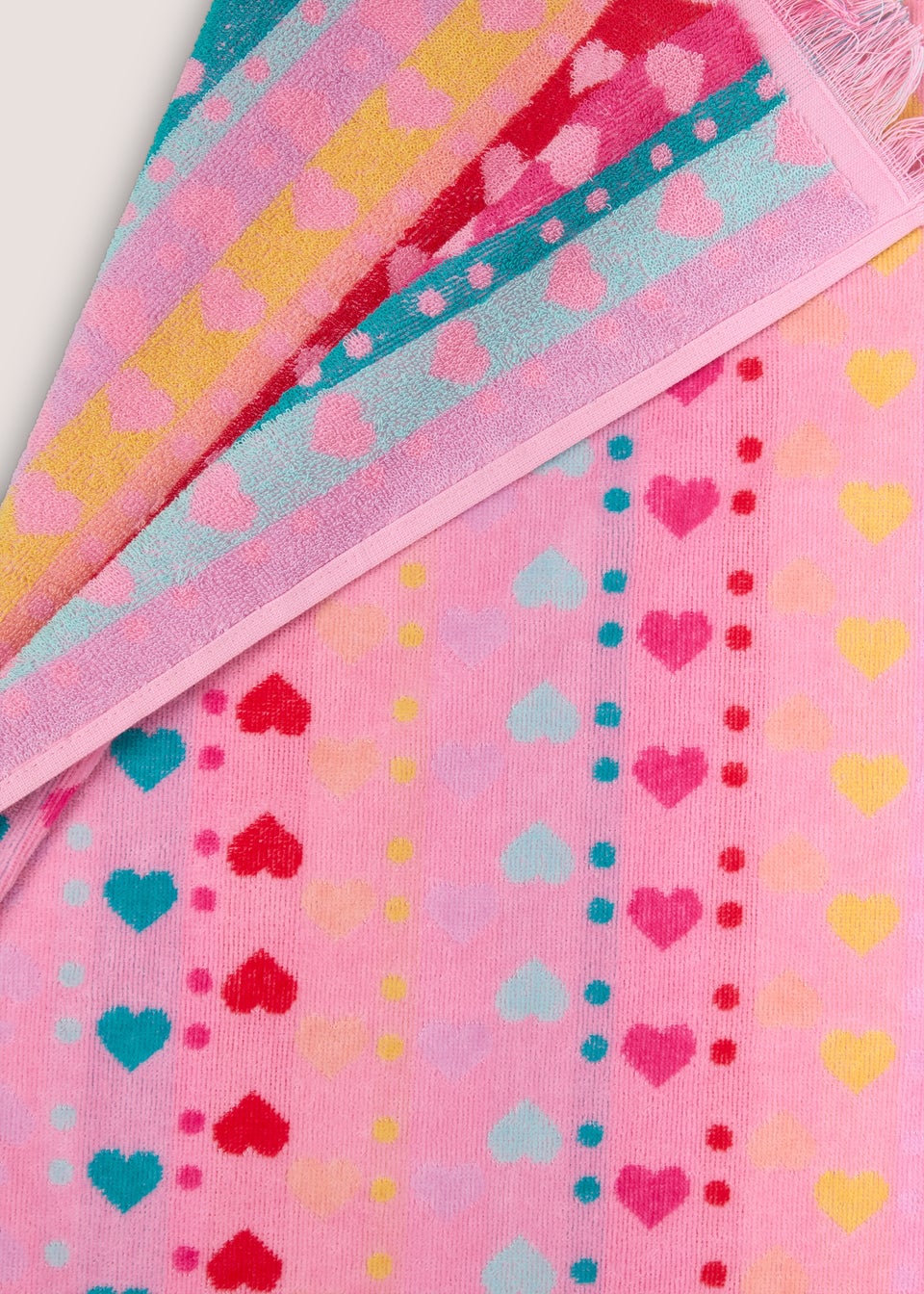 Kids Pink Rainbow Heart Beach Towel (70cm x 140cm)